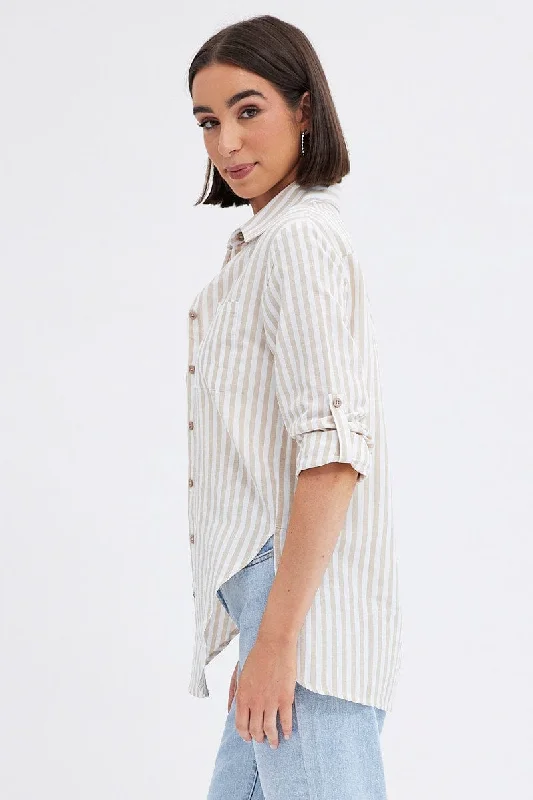 Stripe Collared Long Sleeve Button Up Shirt