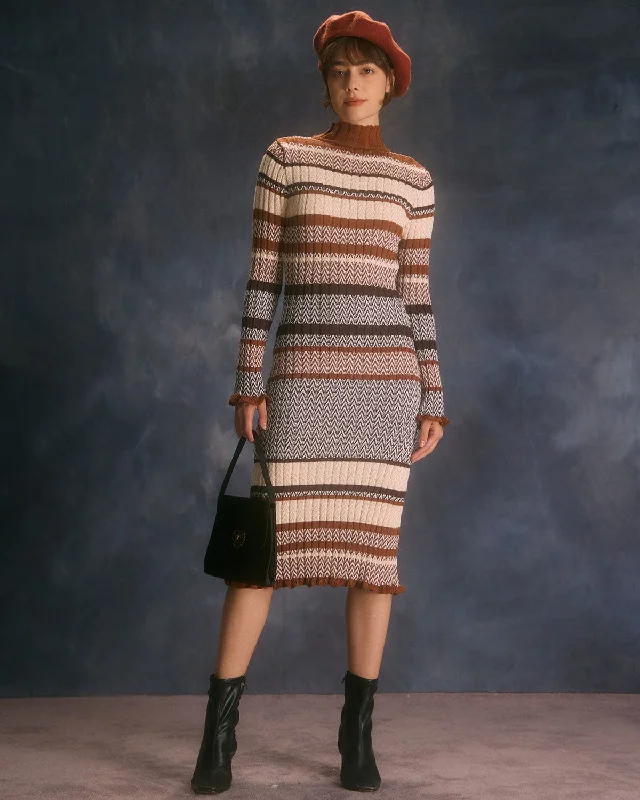 The Multi Colorblock Striped Knit Midi Dress