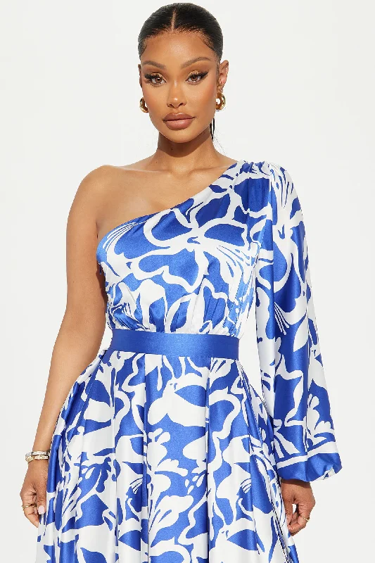 Vacation Destination Satin Maxi Dress - Blue/combo