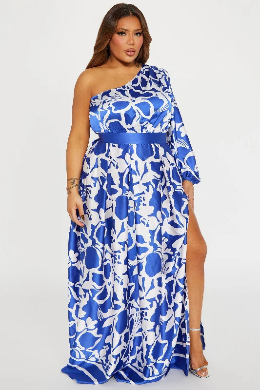 Vacation Destination Satin Maxi Dress - Blue/combo