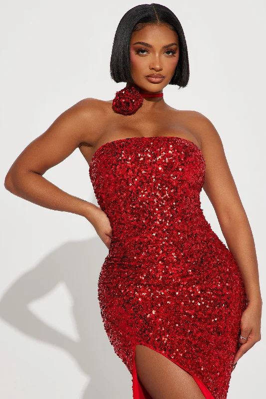 Valentina Sequin Maxi Dress - Red