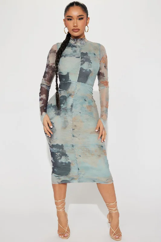 Valina Mesh Midi Dress - Grey/combo