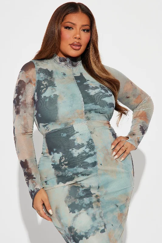 Valina Mesh Midi Dress - Grey/combo