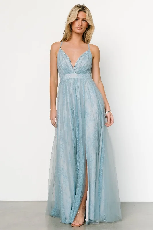 Vasia Lace Tulle Maxi Dress | Soft Blue