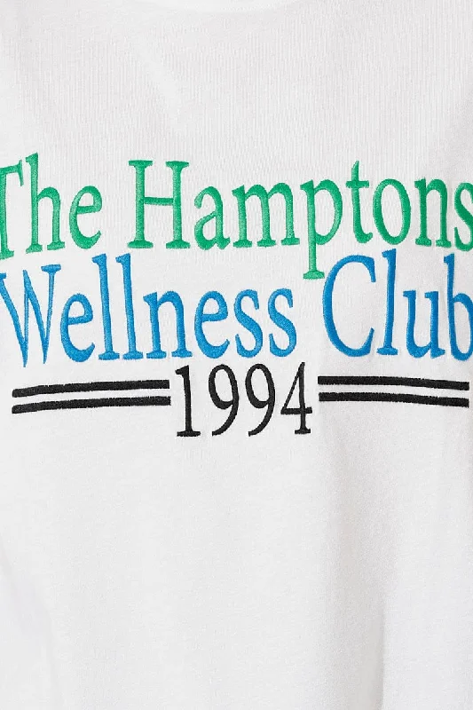 White Embroidered Tee Wellness Club Graphic T-shirt