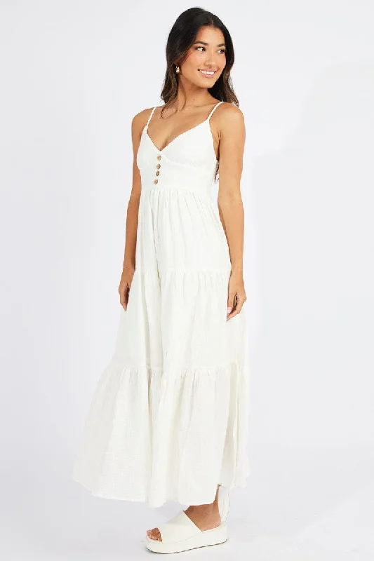 White Midi Dress Sleeveless V-Neck