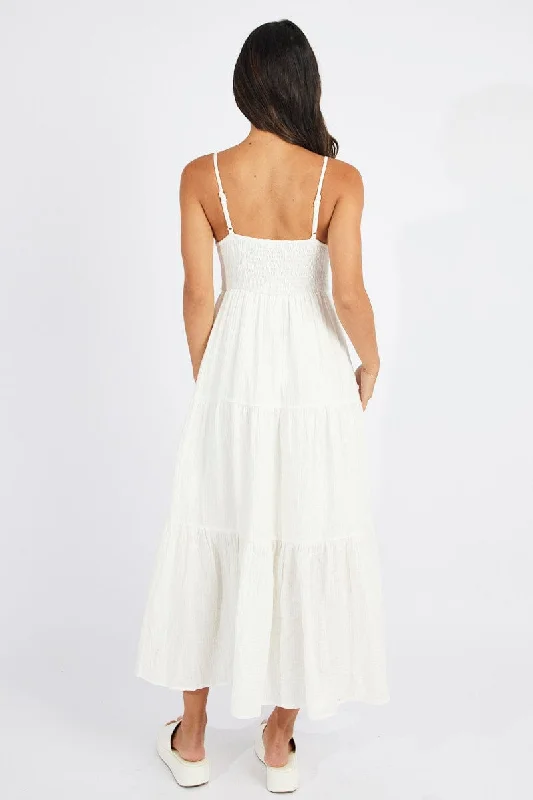 White Midi Dress Sleeveless V-Neck