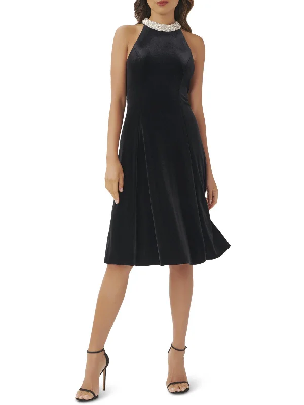 Womens Velvet Mid Calf Fit & Flare Dress