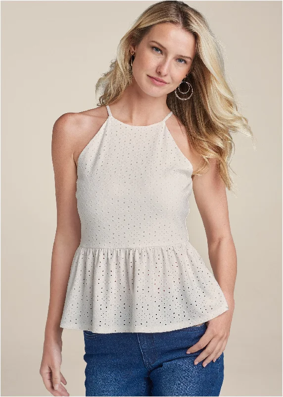 Eyelet babydoll top - White