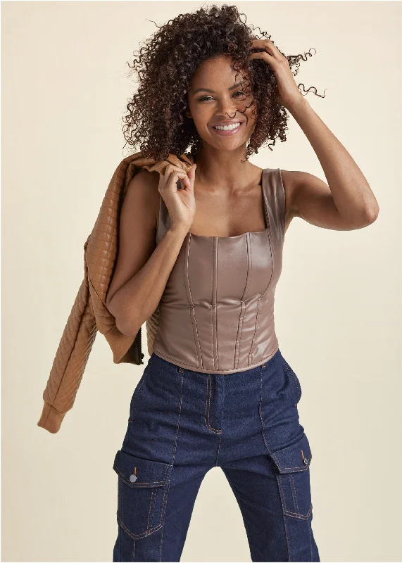 Faux-leather corset top - Brown