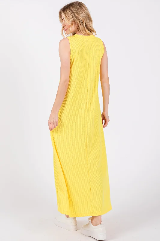 Yellow Sleeveless Ribbed Maxi Dress