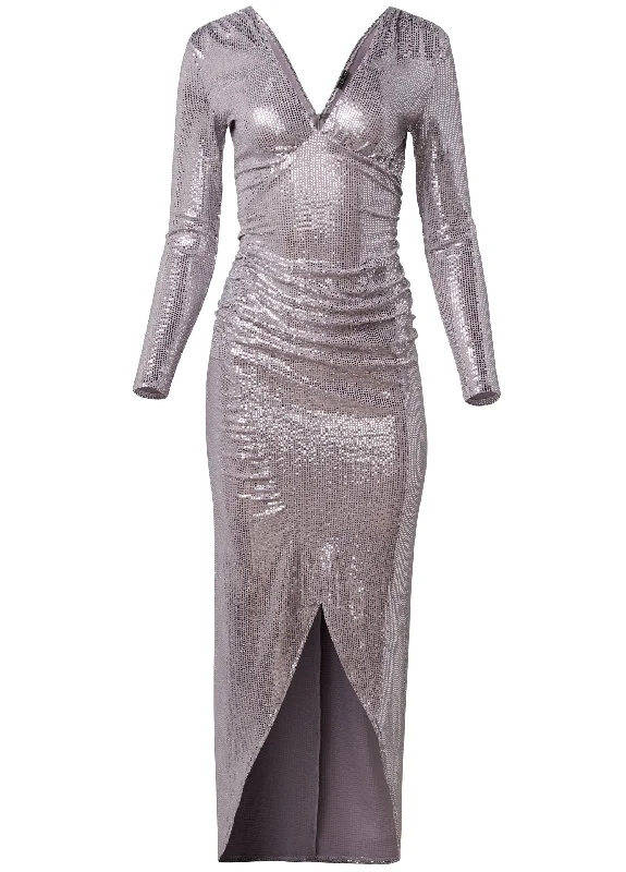 Sequin high-slit long dress - Champagne