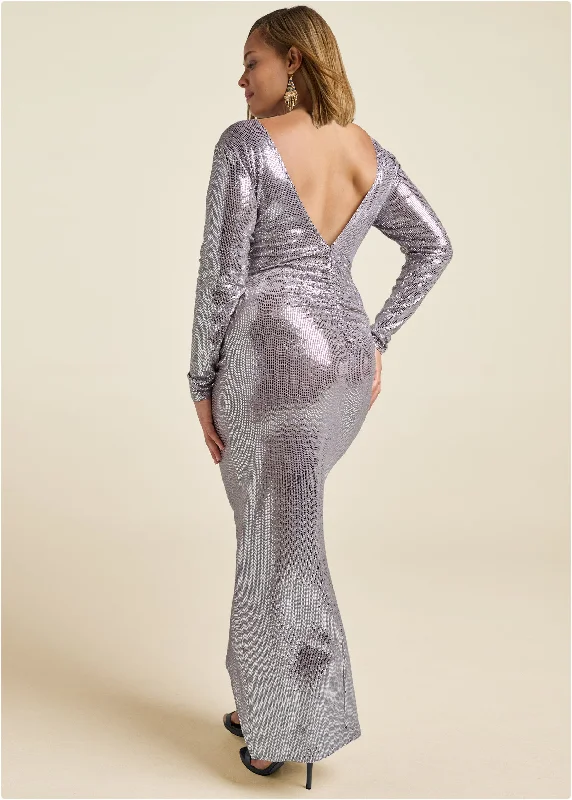 Sequin high-slit long dress - Champagne