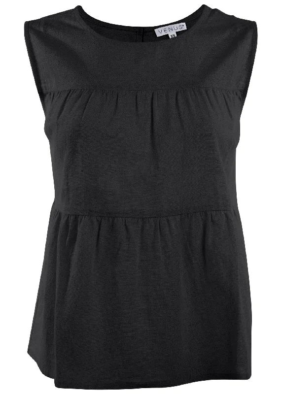 Linen tiered tank top - Black