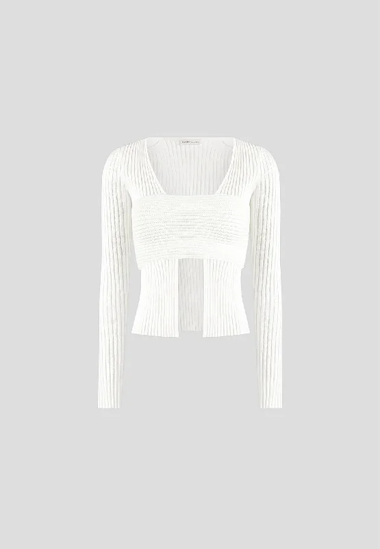 3-In-1 Knit Overlay Bandeau Cardigan - Off White