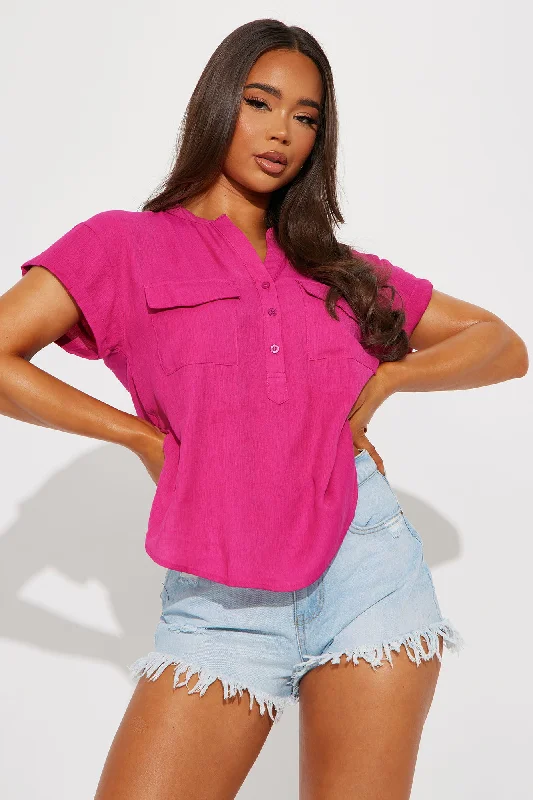 Always Carried Away Linen Top - Fuchsia