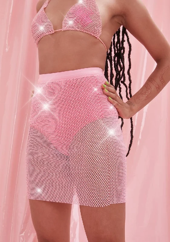 Baby Let's Link Up Rhinestone Mesh Mini Skirt