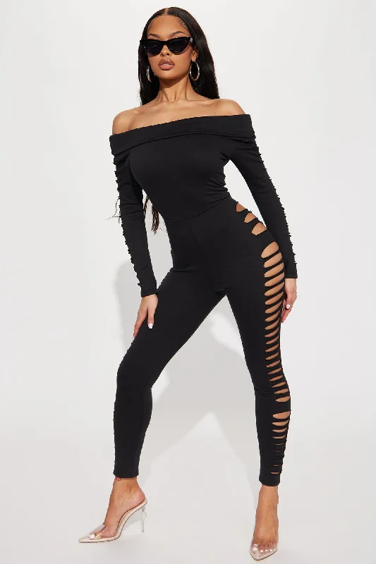 Basic Needs Distressed Jumpsuit - Black