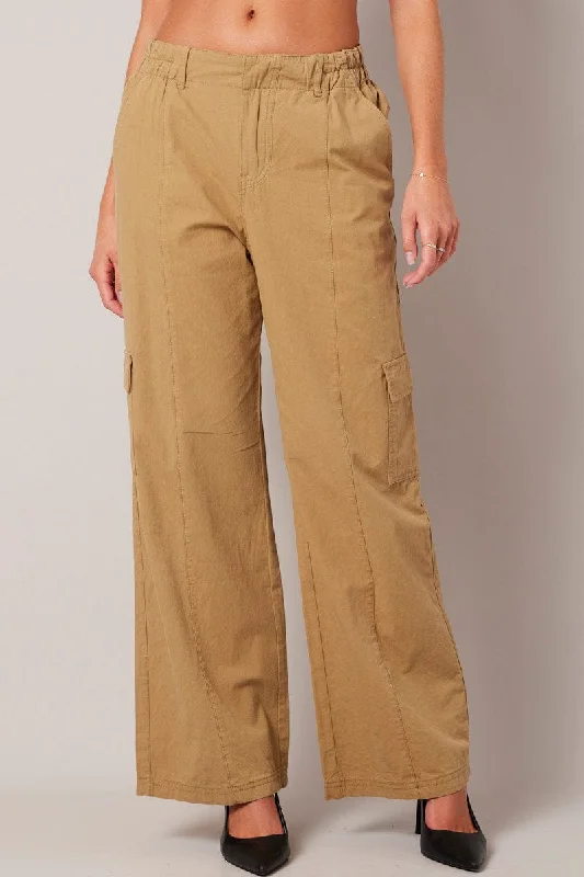 Beige Cargo Pants Mid Rise