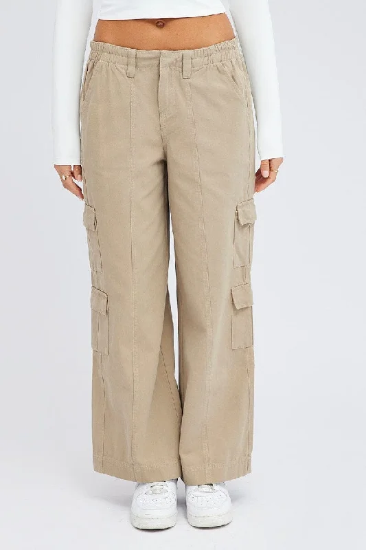 Beige Cargo Pants Mid Rise