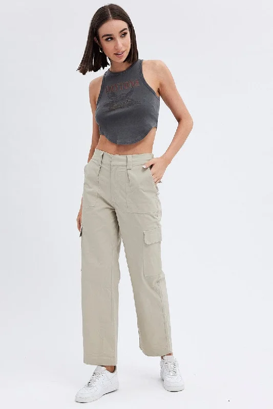 Beige Cargo Pants Mid Rise Carpenter