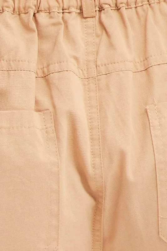 Beige Cargo Pants Relaxed Wide Leg