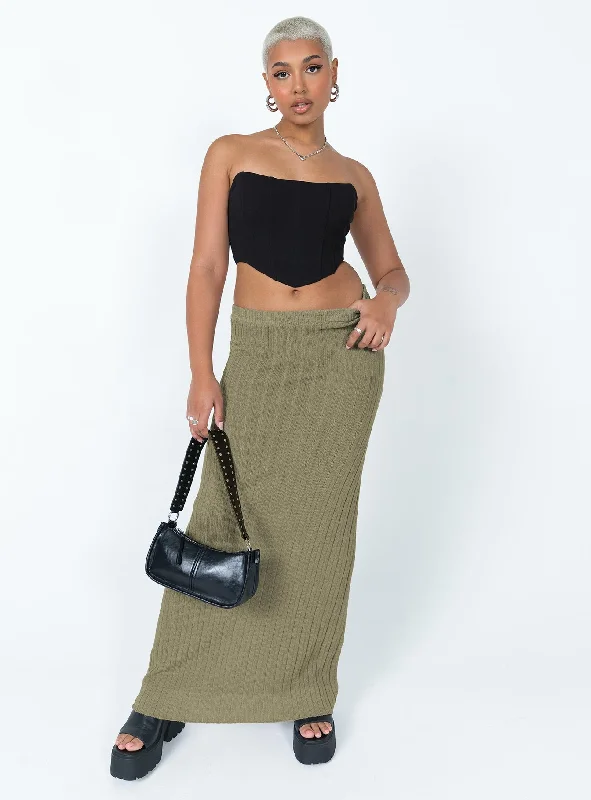 Belle Knit Maxi Skirt Khaki