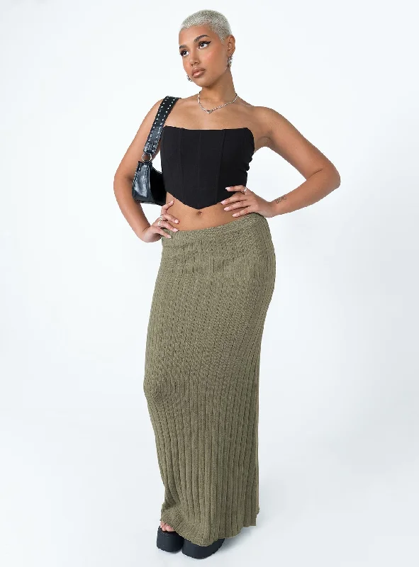 Belle Knit Maxi Skirt Khaki