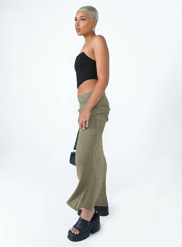 Belle Knit Maxi Skirt Khaki