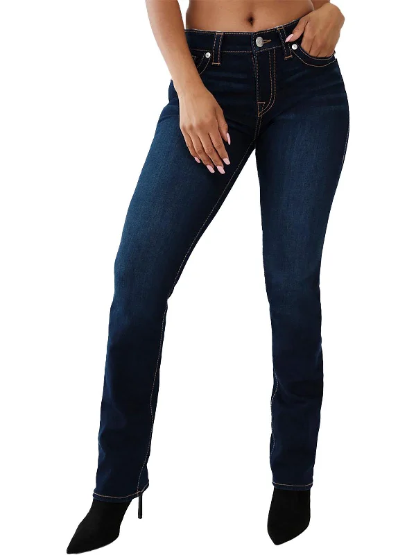 Billie Womens Mid-Rise Dark Wash Straight Leg Jeans