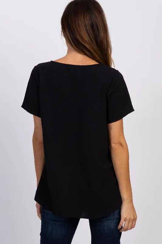 Black Button Tie Front Top