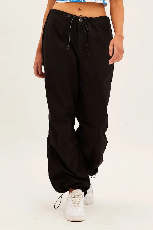 Black Cargo Pants Low Rise