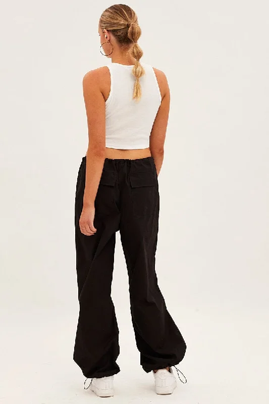 Black Cargo Pants Low Rise