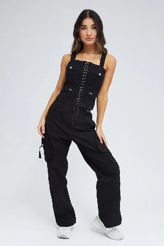 Black Cargo Pants Low Rise