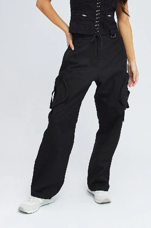 Black Cargo Pants Low Rise