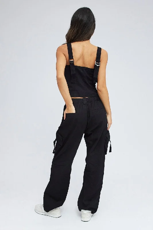 Black Cargo Pants Low Rise