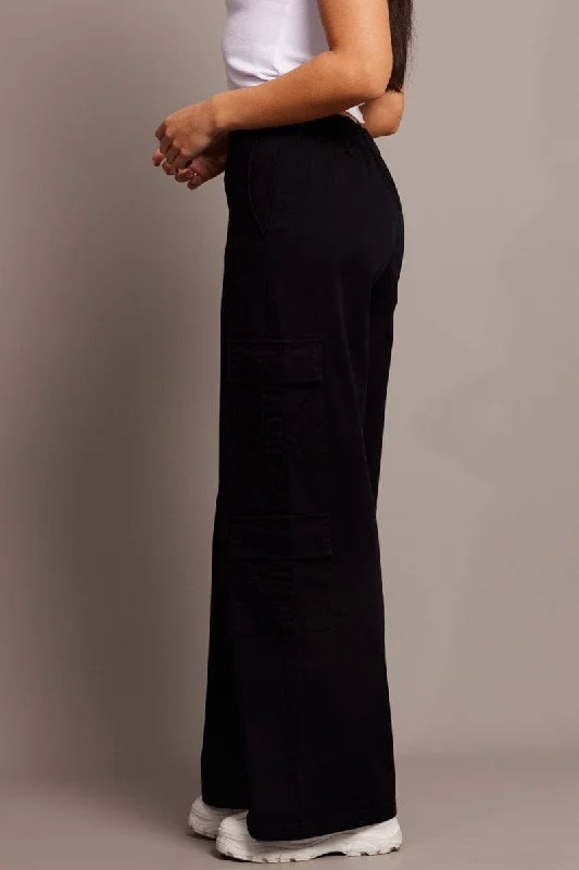 Black Cargo Pants Low Rise