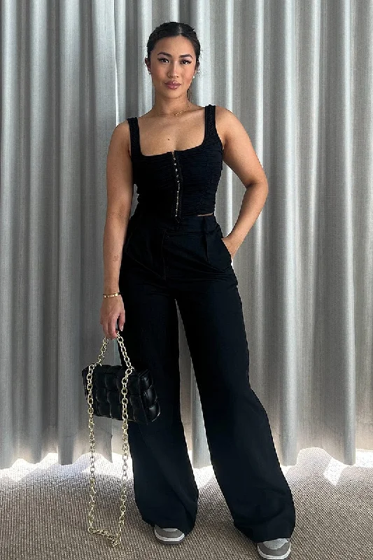 Black Cargo Pants Low Rise Wide Leg