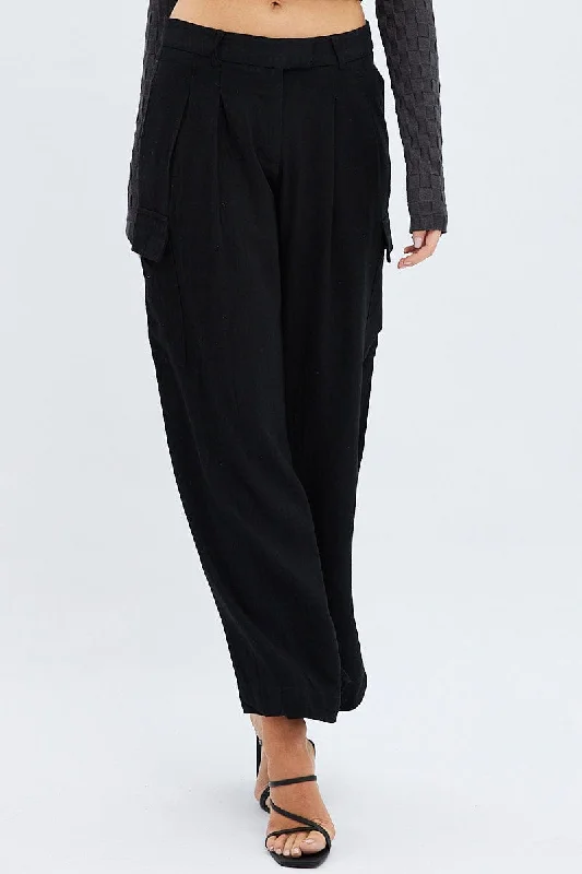 Black Cargo Pants Low Rise Wide Leg