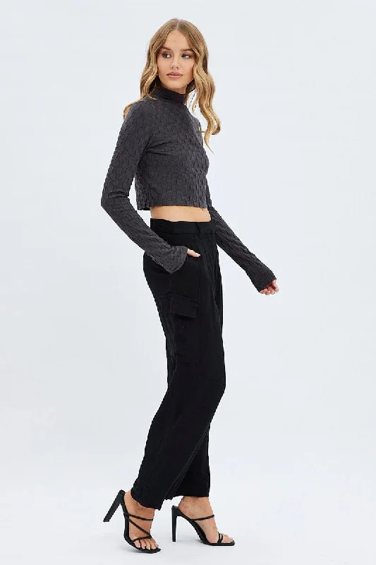 Black Cargo Pants Low Rise Wide Leg