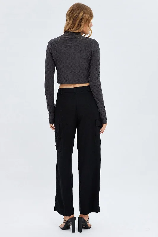 Black Cargo Pants Low Rise Wide Leg