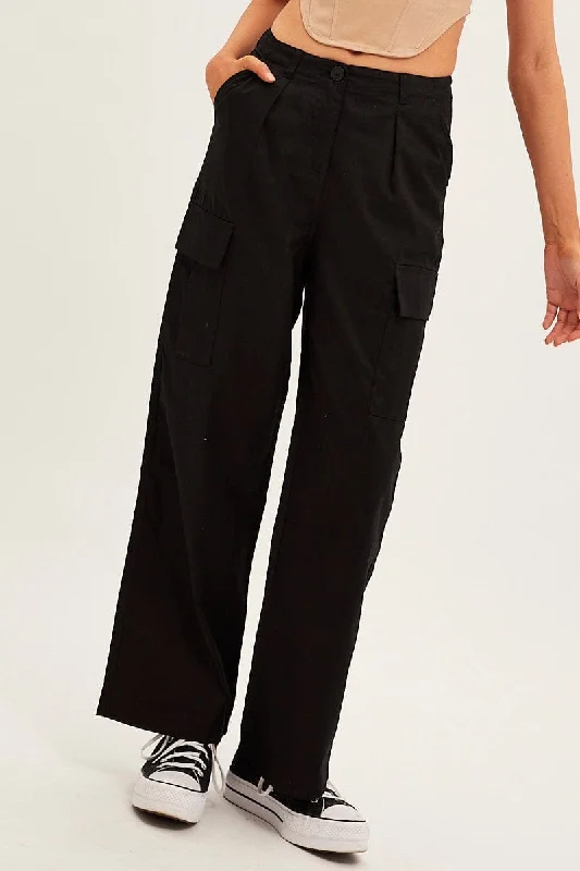 Black Cargo Pants Relaxed Wide Leg