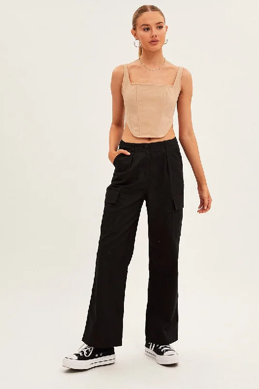 Black Cargo Pants Relaxed Wide Leg