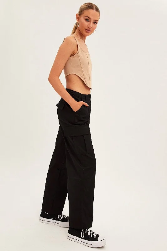 Black Cargo Pants Relaxed Wide Leg