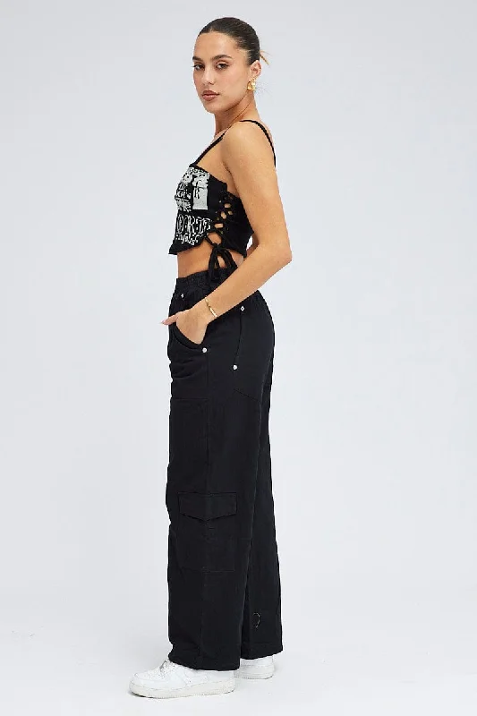 Black Cargo Pants Wide Leg