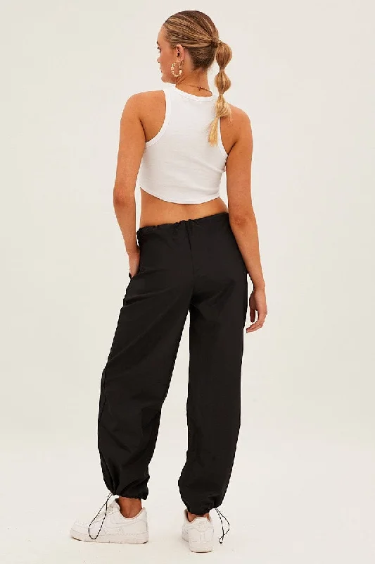 Black Cargo Parachute Pants