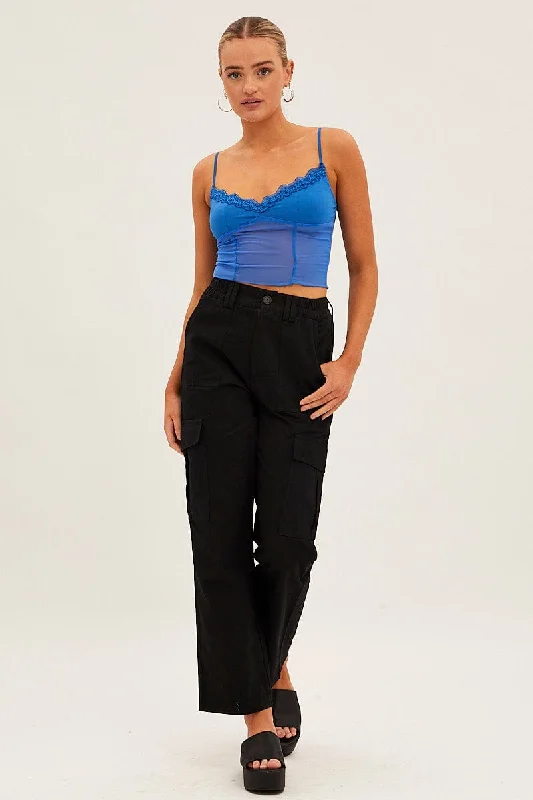 Black High Rise Wide Leg Cargo Pants