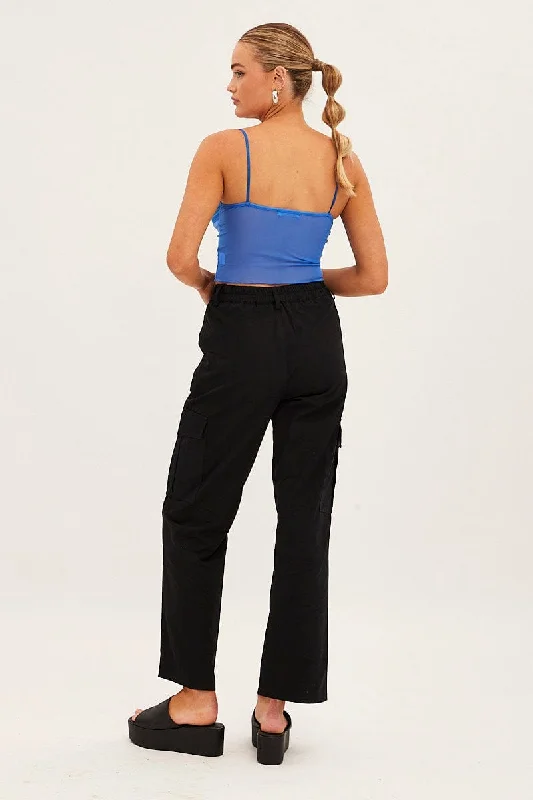 Black High Rise Wide Leg Cargo Pants