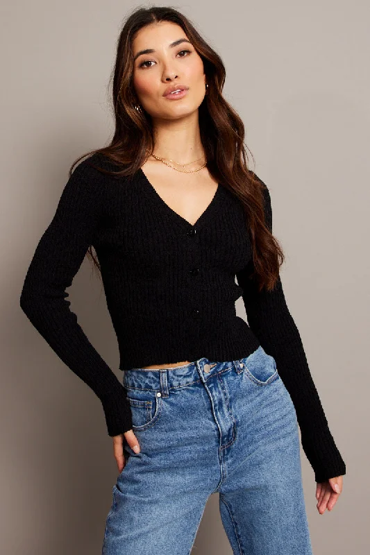 Black knit Cardigan Long Sleeve V Neck