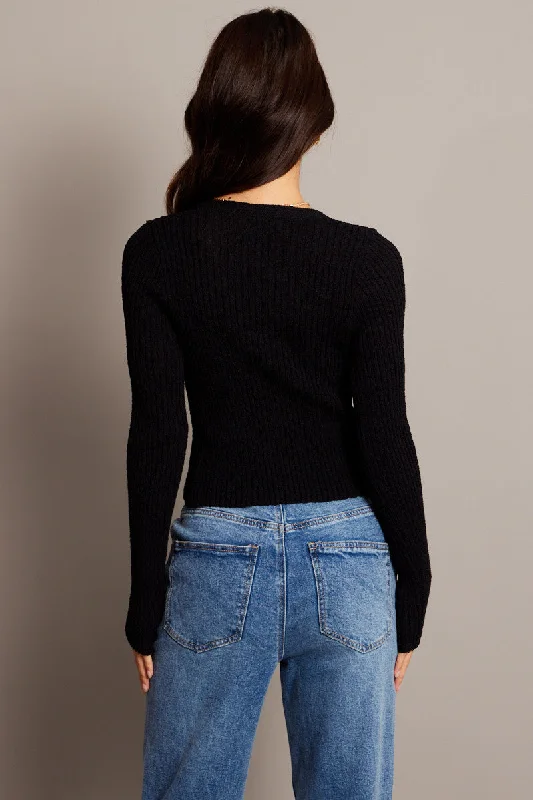 Black knit Cardigan Long Sleeve V Neck